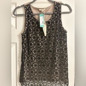 NWT Mystree Westley Crochet Overlay Tank Black and Tan Size‎ Small